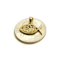 Load image into Gallery viewer, 14k yellow gold Ichthus Fish Jesus pendant charm religious fine jewelry 1g

