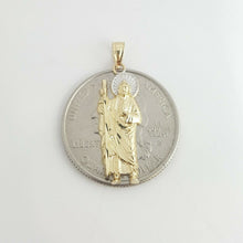 Load image into Gallery viewer, 14k solid Gold two tone saint Jude juda Pendant charm fine religious gift 1.3g
