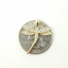 Load image into Gallery viewer, New 14k yellow Gold dragonfly Pendant gift cubic zirconia fine jewelry 1.6g
