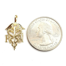 Load image into Gallery viewer, 14k yellow Gold RN caduceus medical sign nurse Pendant charm fine jewelry 0.9g
