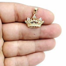 Load image into Gallery viewer, New 14k yellow gold crown pendant cubic zirconia fine gift jewelry for her 1.9g
