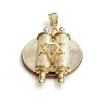Load image into Gallery viewer, 14k yellow gold tablets of law star of David Jewish Israel torah pendant 4.5g
