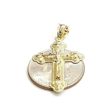 Load image into Gallery viewer, New 10k yellow gold nugget cross jesus pendant fine jewelry religious gift 1.9g
