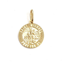 Load image into Gallery viewer, 14k solid yellow gold round saint Michael pendant fine religious gift 0.60" 2g
