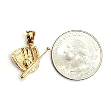 Load image into Gallery viewer, 14k yellow Gold 3D baseball bat glove ball Pendant sport game fine jewelry 2.4g

