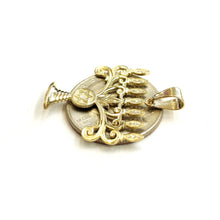 Load image into Gallery viewer, Real 14k yellow gold Menorah star of David Jewish Israel pendant religious 2.6g
