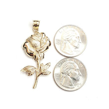 Load image into Gallery viewer, New 14k yellow solid Gold rose flower big Pendant charm gift fine jewelry 6.9g

