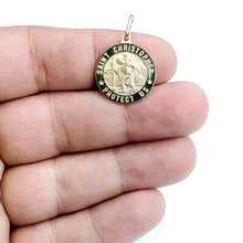 Load image into Gallery viewer, 14k solid yellow Gold round saint Christopher Pendant religious gift 0.72" 3.1g
