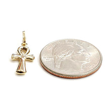 Load image into Gallery viewer, 14k yellow gold tiny Egyptian ankh cross hollow pendant religious jewelry 0.7g
