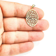 Load image into Gallery viewer, New 14k yellow gold oval filigree pendant hand engraved gift fine jewelry 1.8g
