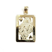 Load image into Gallery viewer, 14k yellow Gold Queen of hearts Pendant playing card gambling fine jewelry 3.6g
