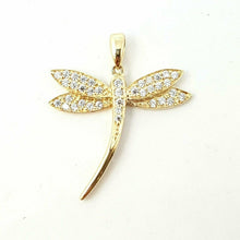 Load image into Gallery viewer, New 14k yellow Gold dragonfly Pendant gift cubic zirconia fine jewelry 1.6g
