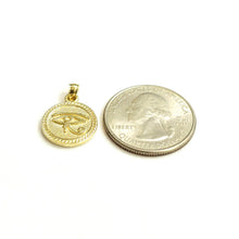 Load image into Gallery viewer, 10k yellow Gold Round Two Sided Egyptian eye of Horus protection Pendant 2.6g
