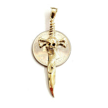 Load image into Gallery viewer, 14k yellow Gold sword skull snake Pendant charm gift fine jewelry 6g
