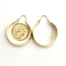 Load image into Gallery viewer, 14k yellow Gold Plain Hoop Earrings Wide Round Shiny fine jewelry for women 6.7g
