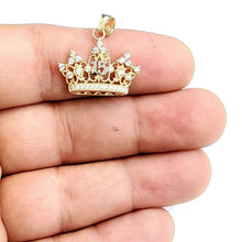 Load image into Gallery viewer, 14k yellow gold 15 Años 15 years crown pendant cubic zirconia fine jewelry 2.1g
