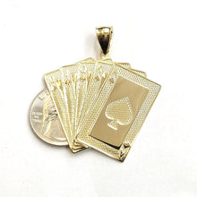 Load image into Gallery viewer, 14k yellow Gold royal flush spade A K Q J 10 poker cards Pendant jewelry 9.3g
