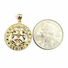 Load image into Gallery viewer, 14k yellow Gold round Gemini zodiac astrology Pendant charm fine jewelry 2.9g
