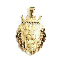 Load image into Gallery viewer, New 14k yellow Gold lion head face with crown Leo zodiac fine Pendant charm 6.9g
