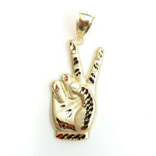 Load image into Gallery viewer, 10k yellow gold victory sign peace hand gesture pendant unisex diamond cut 3.3g
