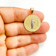 Load image into Gallery viewer, 14k gold two tone round saint Benedict San Benito pendant religious 0.96" 3.6g
