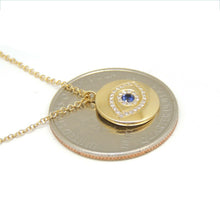 Load image into Gallery viewer, 14k yellow gold 0.17ct diamond sapphire evil eye necklace 18&quot; adjustable chain
