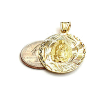 Load image into Gallery viewer, 14k yellow gold oval virgin Mary Guadalupe religious pendant diamond cut 5.8g
