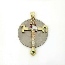 Load image into Gallery viewer, New 14k gold multi color cross good luck pendant religious gift jewelry 2.8g
