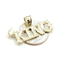Load image into Gallery viewer, New 10k yellow Gold KING Crown word Pendant charm diamond cut fine jewelry 2.9g
