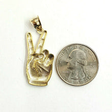 Load image into Gallery viewer, 10k yellow gold victory sign peace hand gesture pendant unisex diamond cut 2.1g
