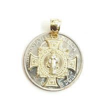 Load image into Gallery viewer, 14k gold two tone saint benedict san benito cross pendant religious jewelry 2.1g

