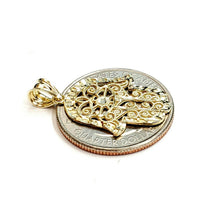 Load image into Gallery viewer, New 10k yellow gold khamsa hamsa hand lucky Jewish filigree pendant jewelry 1.6g
