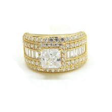 Load image into Gallery viewer, 14k yellow Gold woman wide engagement ring princess cut cubic zirconia size 7
