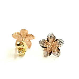 14k multi color Gold Hawaiian flower Earring jewelry Push Back Fastening 1.1g