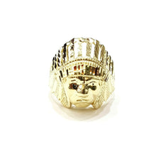 Load image into Gallery viewer, 10k yellow gold native American Indian chief head men Ring diamond cut Size 7.5
