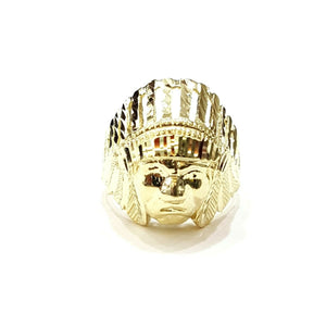 10k yellow gold native American Indian chief head men Ring diamond cut Size 7.5