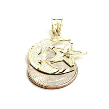 Load image into Gallery viewer, 10k yellow gold moon and star pendant charm diamond cut astronomy jewelry 2.7g
