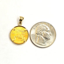 Load image into Gallery viewer, 14K Gold pendant With genuine 5 dollars 1/10 oz 22k American eagle coin 4.3g
