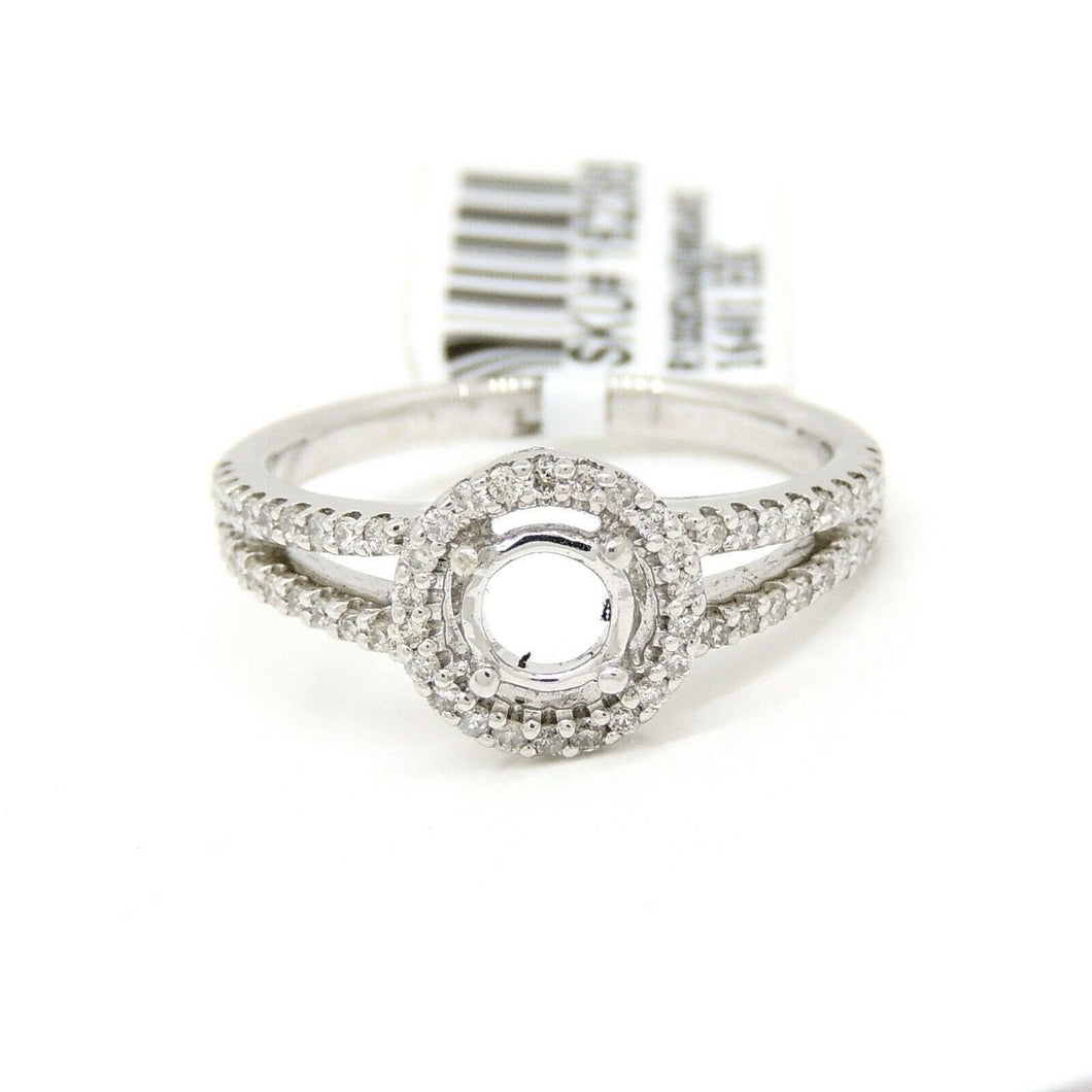 0.37Ct Natural Diamond 14k White Gold Semi Mount halo center round Ring size 6.5