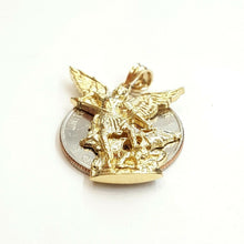 Load image into Gallery viewer, New 14k yellow gold saint Michael pendant charm fine religious gift jewelry 3.5g
