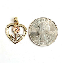 Load image into Gallery viewer, 14k 3 color solid Gold heart rose flower Pendant charm fine love jewelry 1.5g
