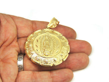 Load image into Gallery viewer, 10k yellow gold hollow two sided Jesus &amp; virgin Guadalupe pendant 1.79" 17.2g
