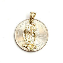 Load image into Gallery viewer, New 14k yellow gold owl bird good luck pendant charm gift fine jewelry 1.9g
