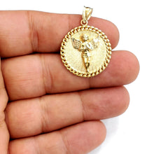 Load image into Gallery viewer, 10k yellow gold round angel pendant charm diamond cut jewelry 0.97" 3.8g
