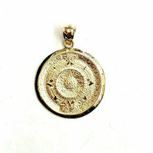 Load image into Gallery viewer, 14k yellow solid Gold Aztec Mayan sun calendar Azteca pendant jewelry 1.02" 3.8g

