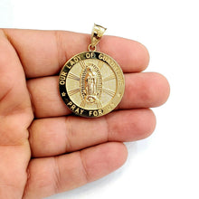 Load image into Gallery viewer, 10k yellow gold round virgin mary Guadalupe religious Pendant fine gift 1.25" 6g
