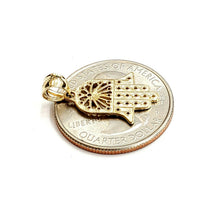 Load image into Gallery viewer, New 14k yellow gold khamsa hamsa hand lucky Jewish filigree pendant jewelry 1.2g
