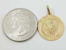 Load image into Gallery viewer, New 14k yellow gold round saint Jude Judah Thaddeus pendant religious 0.73" 3.1g
