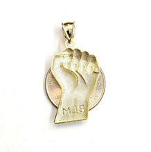 Load image into Gallery viewer, 10k yellow gold fist BLM black lives matter pendant charm jewelry unisex 2.7g
