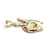 Load image into Gallery viewer, New 10k yellow gold victory sign peace hand gesture pendant unisex polished 3.3g

